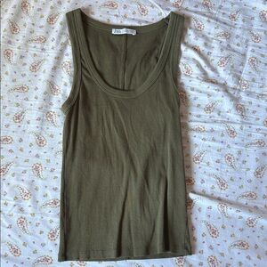 Zara Olive Ribbed Tank Top